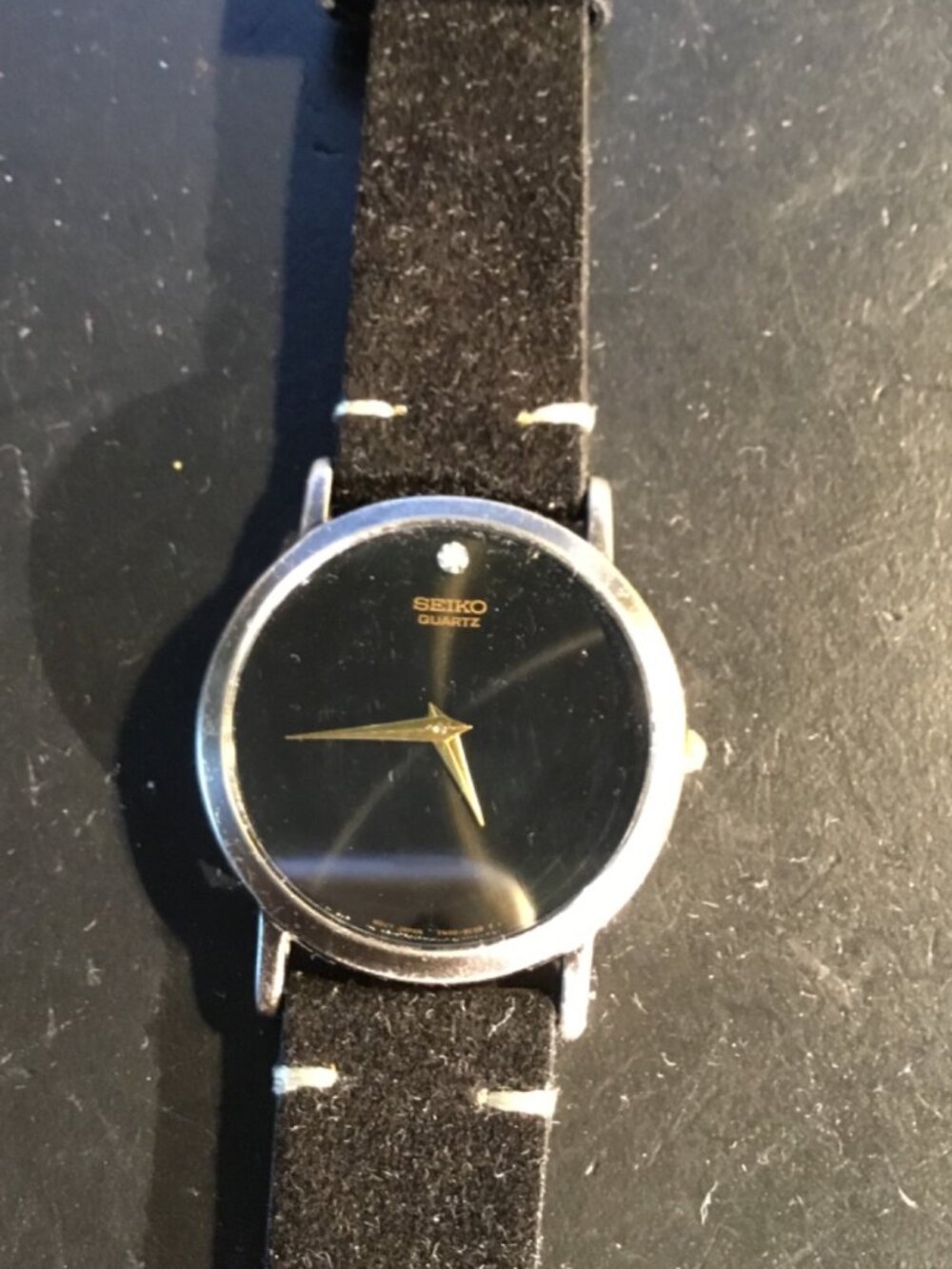Seiko Watch Men 34mm Black Dial Black Tone Round 7N00-8A49 New Battery Vintage